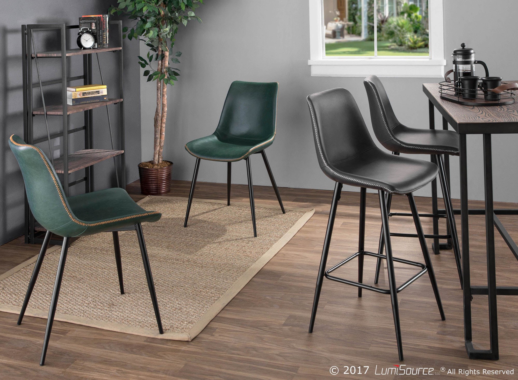 Durango Industrial Green Faux Leather Dining Chairs Black Metal (Set of 2) 2 Durango Industrial Green Faux Leather Dining Chairs Black Metal (Set of 2) - Image 2