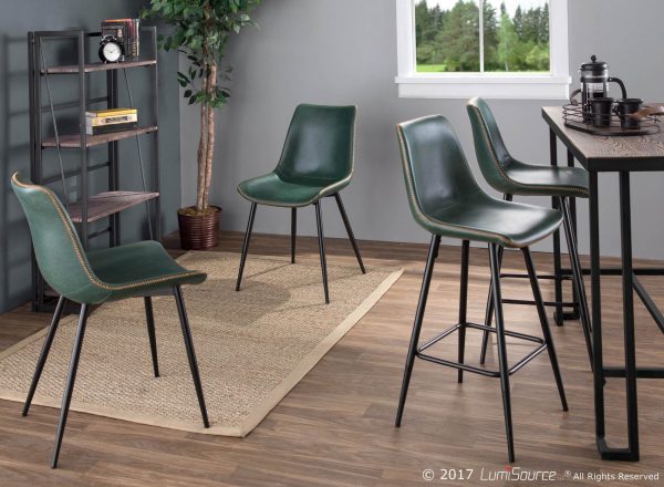 Durango Industrial Green Faux Leather Dining Chairs Black Metal Set of 2 2