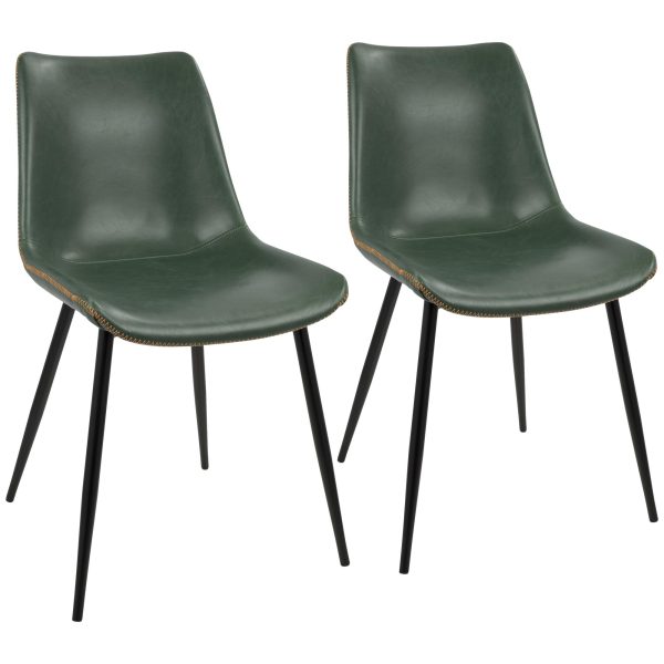 Durango Industrial Green Faux Leather Dining Chairs Black Metal Set of 2 4