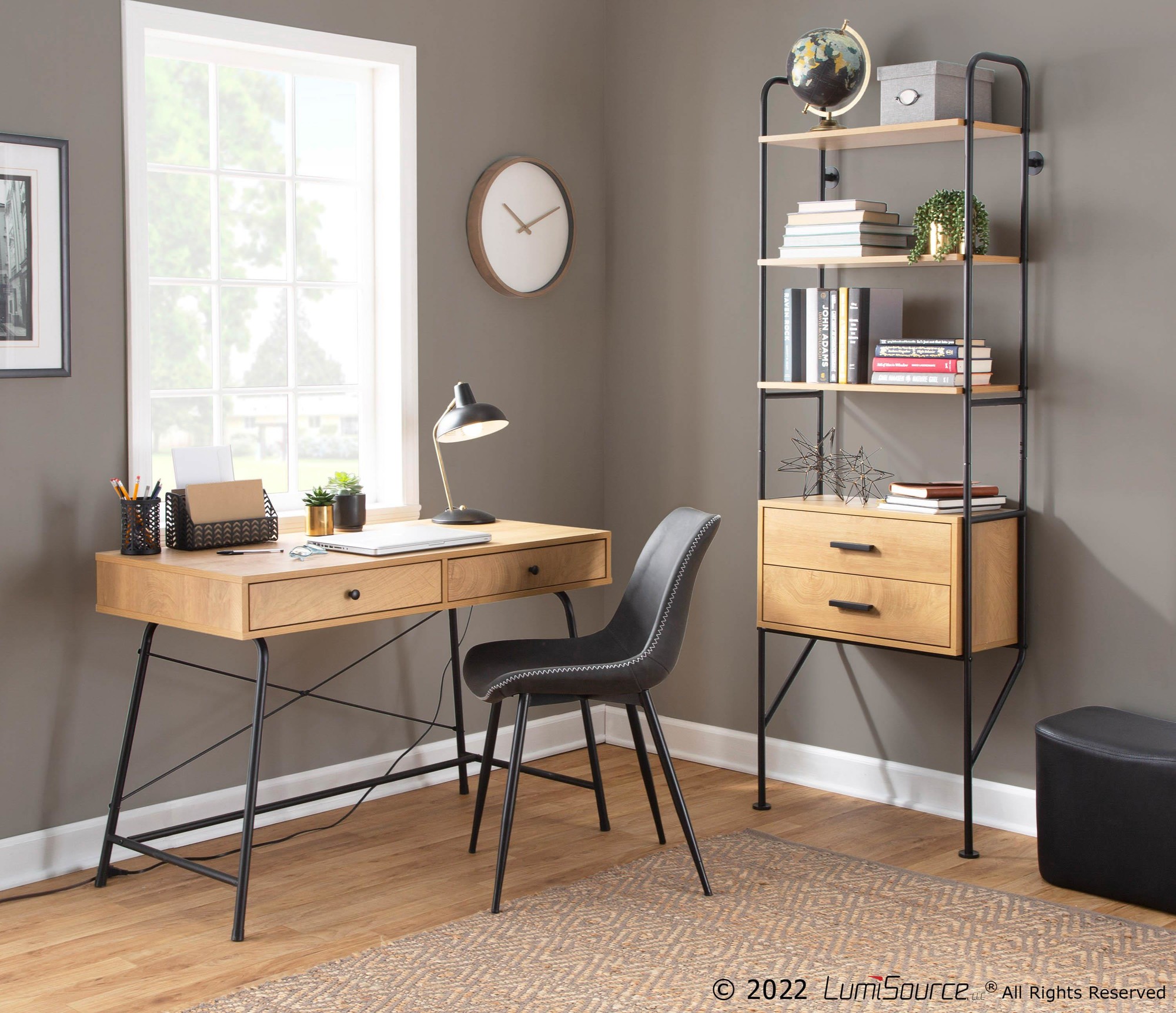 Durango Industrial Grey Faux Leather Dining Chairs Black Metal (Set of 2) 2 Durango Industrial Grey Faux Leather Dining Chairs Black Metal (Set of 2) - Image 2