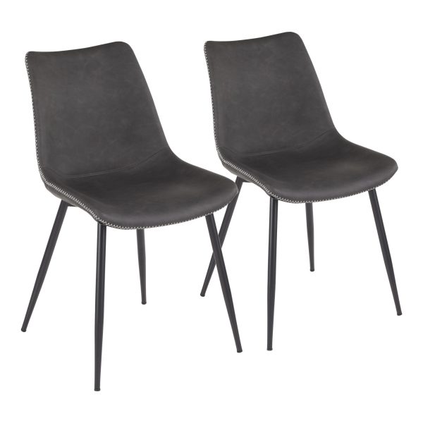Durango Industrial Grey Faux Leather Dining Chairs Black Metal Set of 2 3