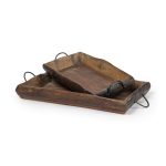 Durone (Set of 2) Brown Wooden Live Edge Serving Trays