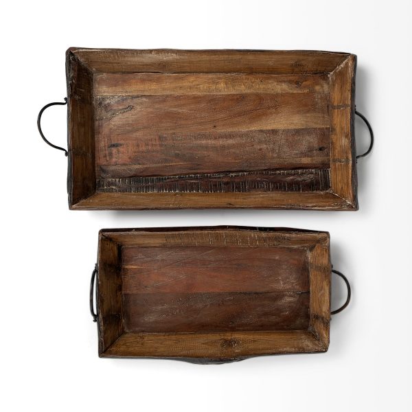 Durone Set of 2 Brown Wooden Live Edge Serving Trays 5