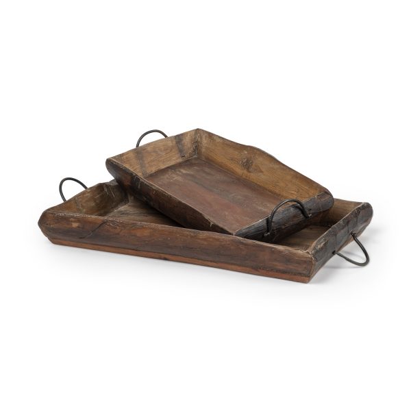Durone Set of 2 Brown Wooden Live Edge Serving Trays