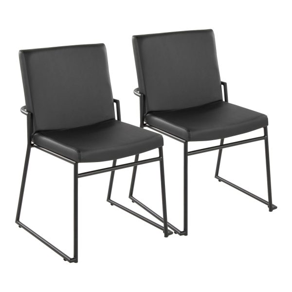 Dutchess Black Faux Leather Contemporary Dining Chairs Set of 2 1