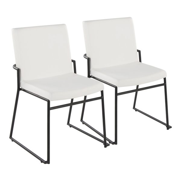 Dutchess Black Metal White Faux Leather Contemporary Dining Chairs Set of 2 1