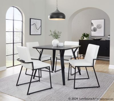 Dutchess Black Metal White Faux Leather Contemporary Dining Chairs (Set of 2)