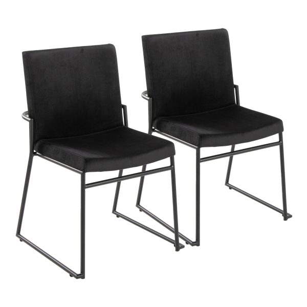 Dutchess Black Velvet Contemporary Dining Chairs Black Metal Set of 2 1