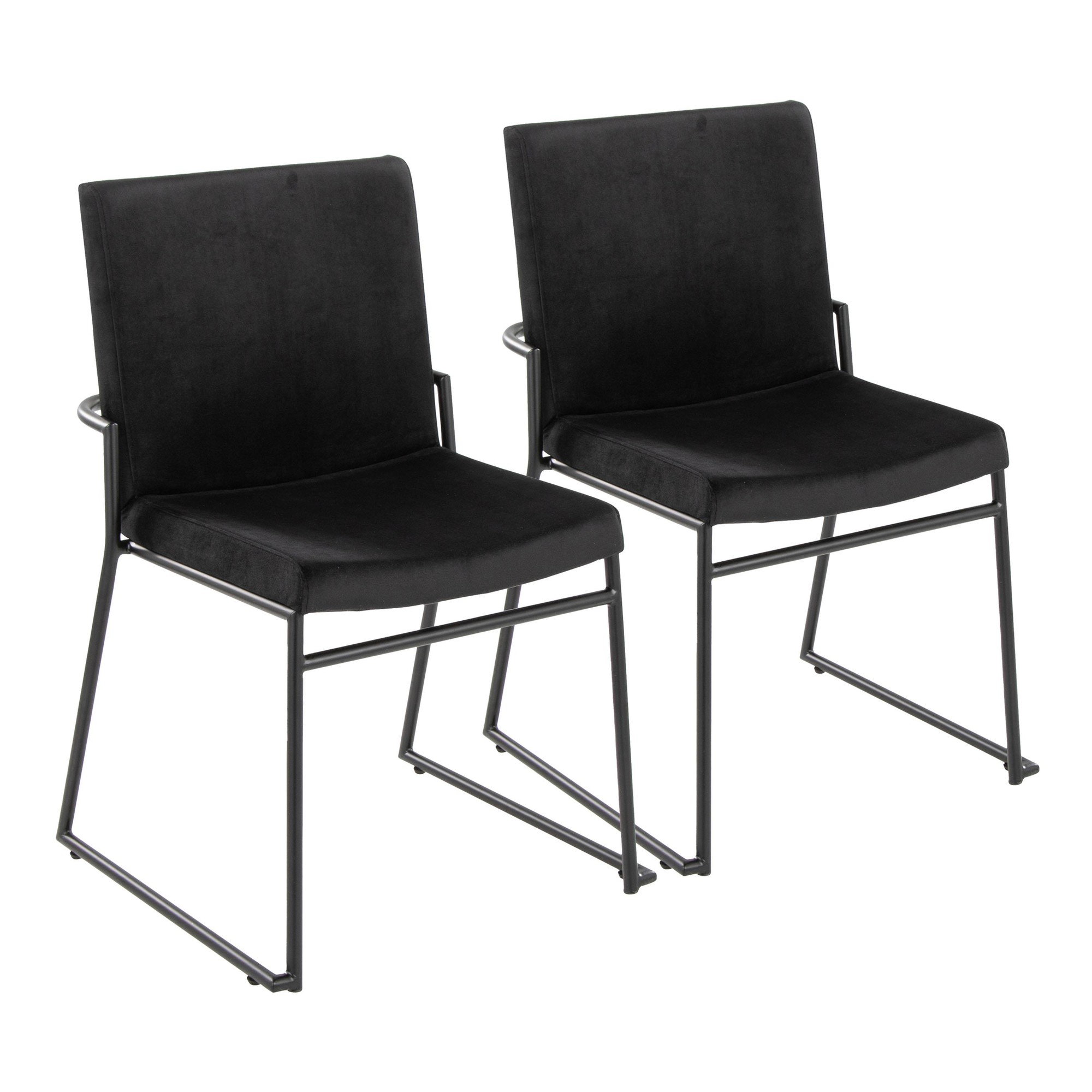 Dutchess Black Velvet Contemporary Dining Chairs Black Metal (Set of 2) 2 Dutchess Black Velvet Contemporary Dining Chairs Black Metal (Set of 2) - Image 2