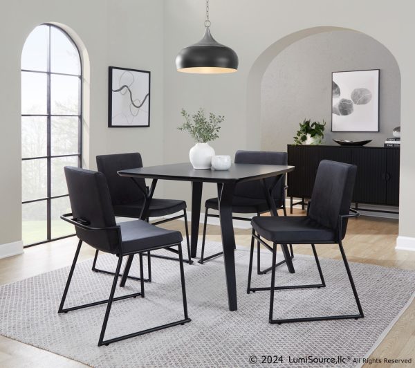 Dutchess Black Velvet Contemporary Dining Chairs Black Metal Set of 2
