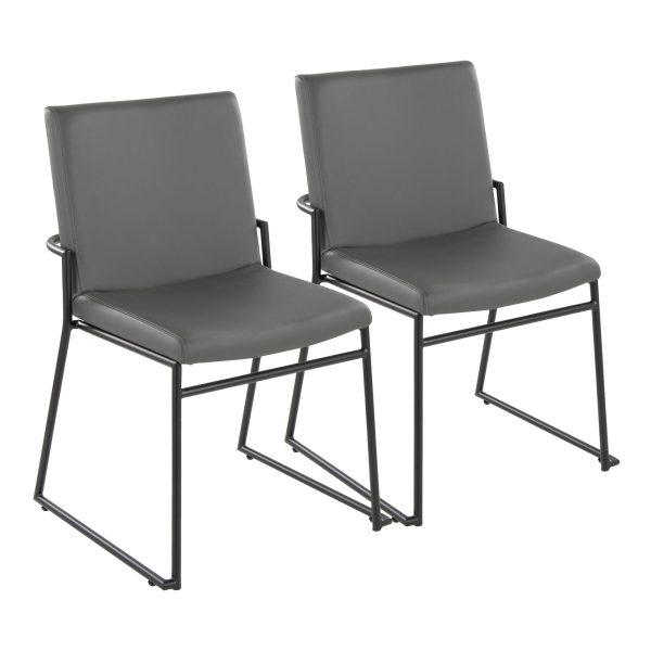 Dutchess Contemporary Black Metal and Grey Faux Leather Dining Chairs Set of 2 1