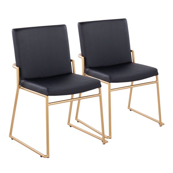 Dutchess Gold Steel Black Faux Leather Contemporary Dining Chairs Set of 2 3