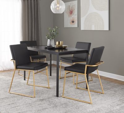 Dutchess Gold Steel Black Faux Leather Contemporary Dining Chairs (Set of 2)