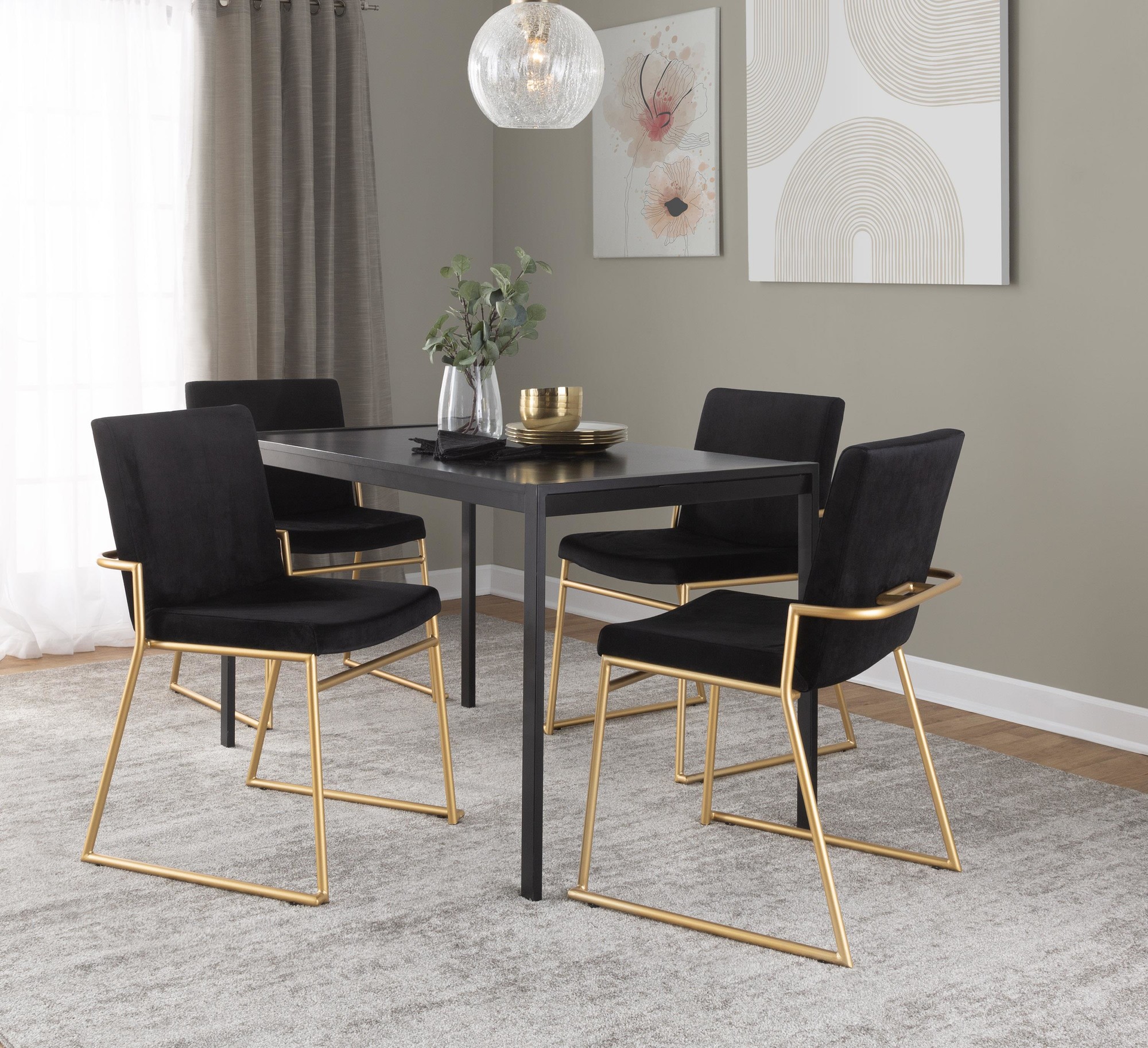 Dutchess Gold Steel Black Velvet Contemporary Dining Chairs (Set of 2) 1 Dutchess Gold Steel Black Velvet Contemporary Dining Chairs (Set of 2)