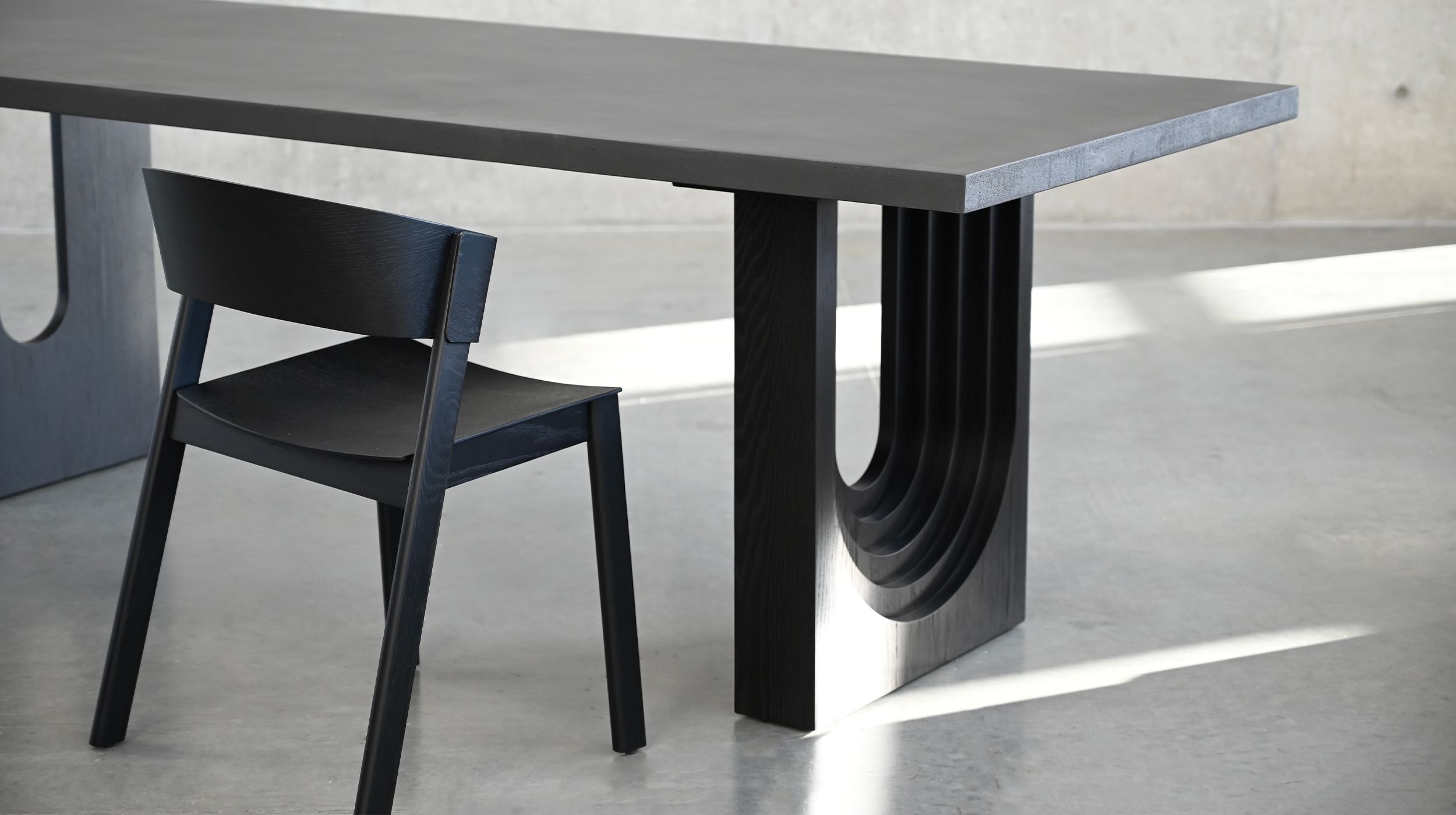 ECHO Black Concrete Top Dark Brown Oak Dining Table 4 ECHO Black Concrete Top Dark Brown Oak Dining Table - Image 4