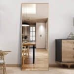 Gold Full Length Floor Mirror with Stand and Wall Mount