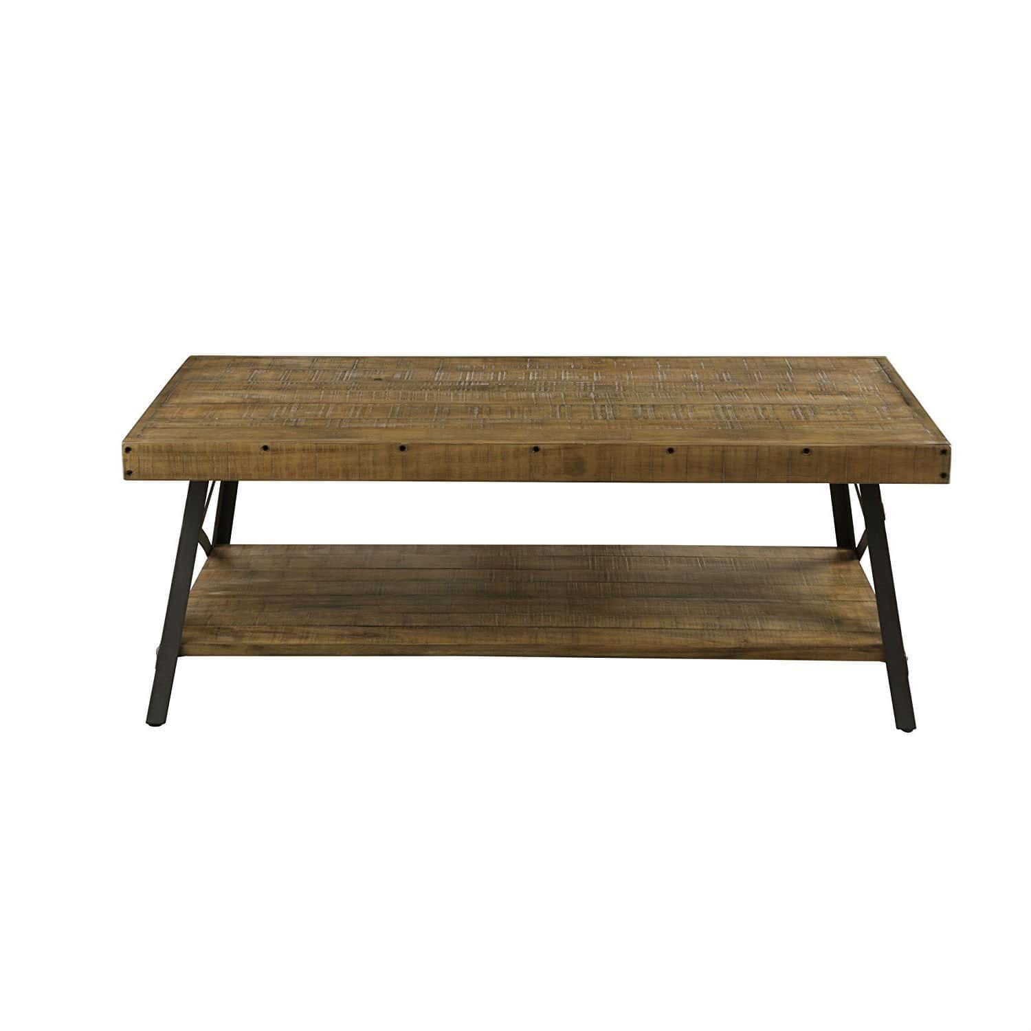 Rustic Industrial Wood Coffee Table with Steel Cross-Braced Legs 1 Rustic Industrial Wood Coffee Table with Steel Cross-Braced Legs