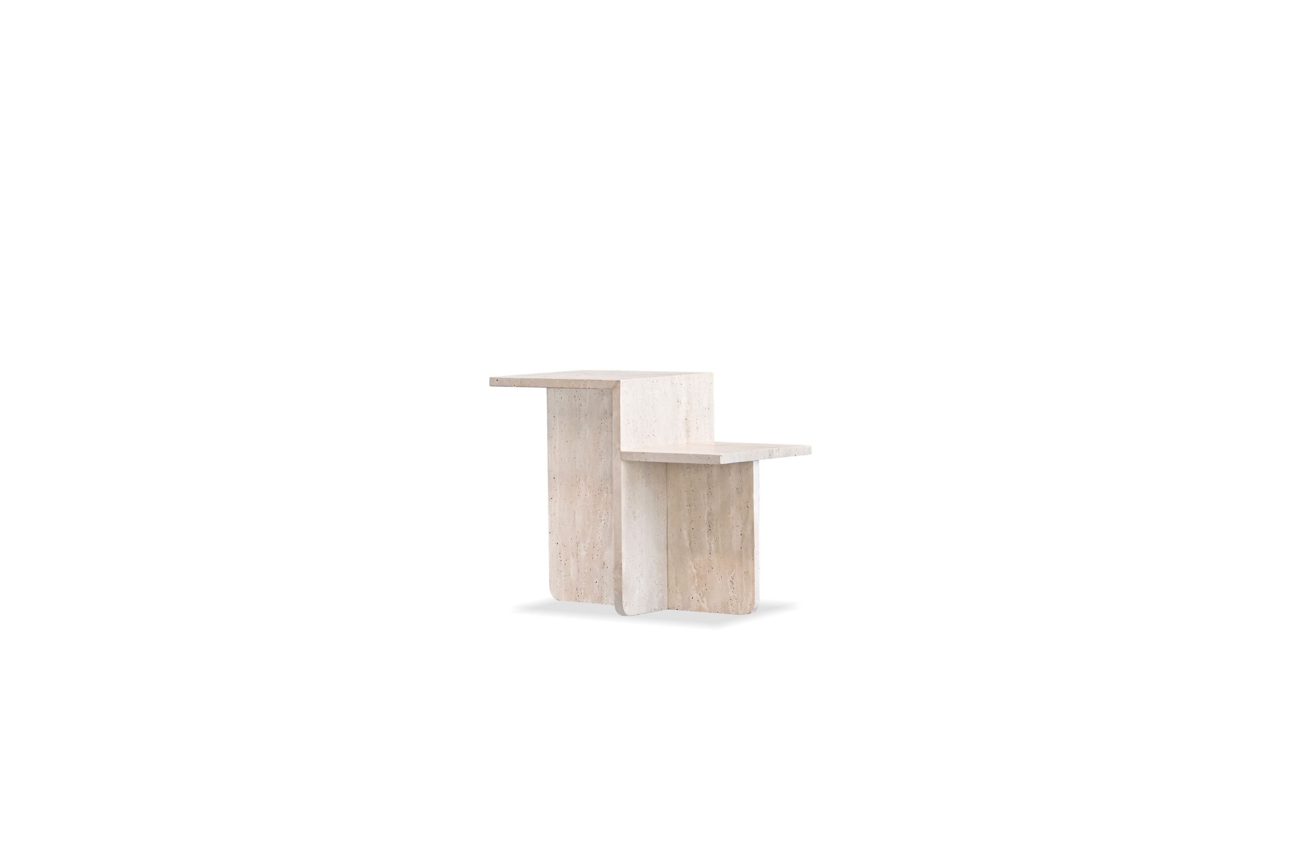 ELLI Travertine Marble End Table with Shelf 1 ELLI Travertine Marble End Table with Shelf