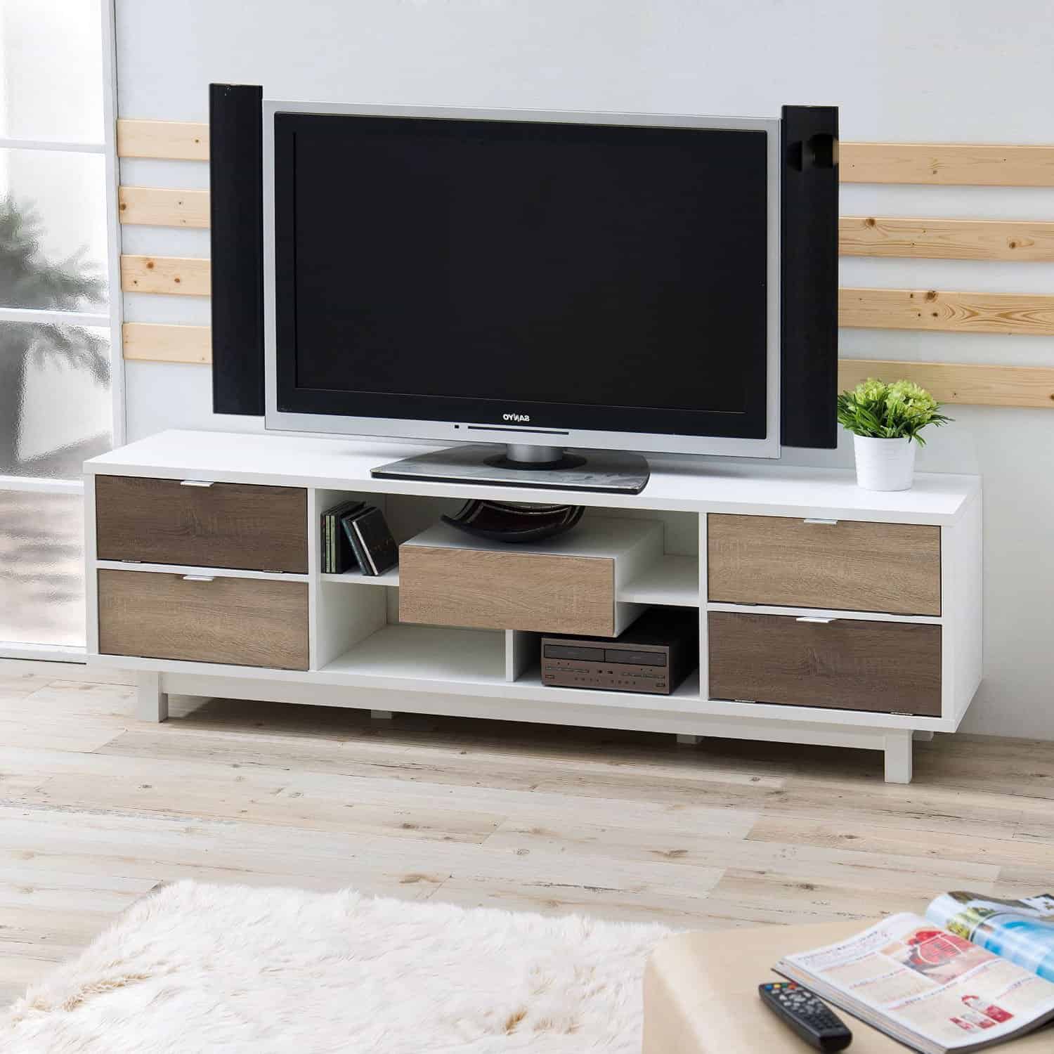 Modern White 70-Inch TV Stand with Natural Wood Accents 1 Modern White 70-Inch TV Stand with Natural Wood Accents
