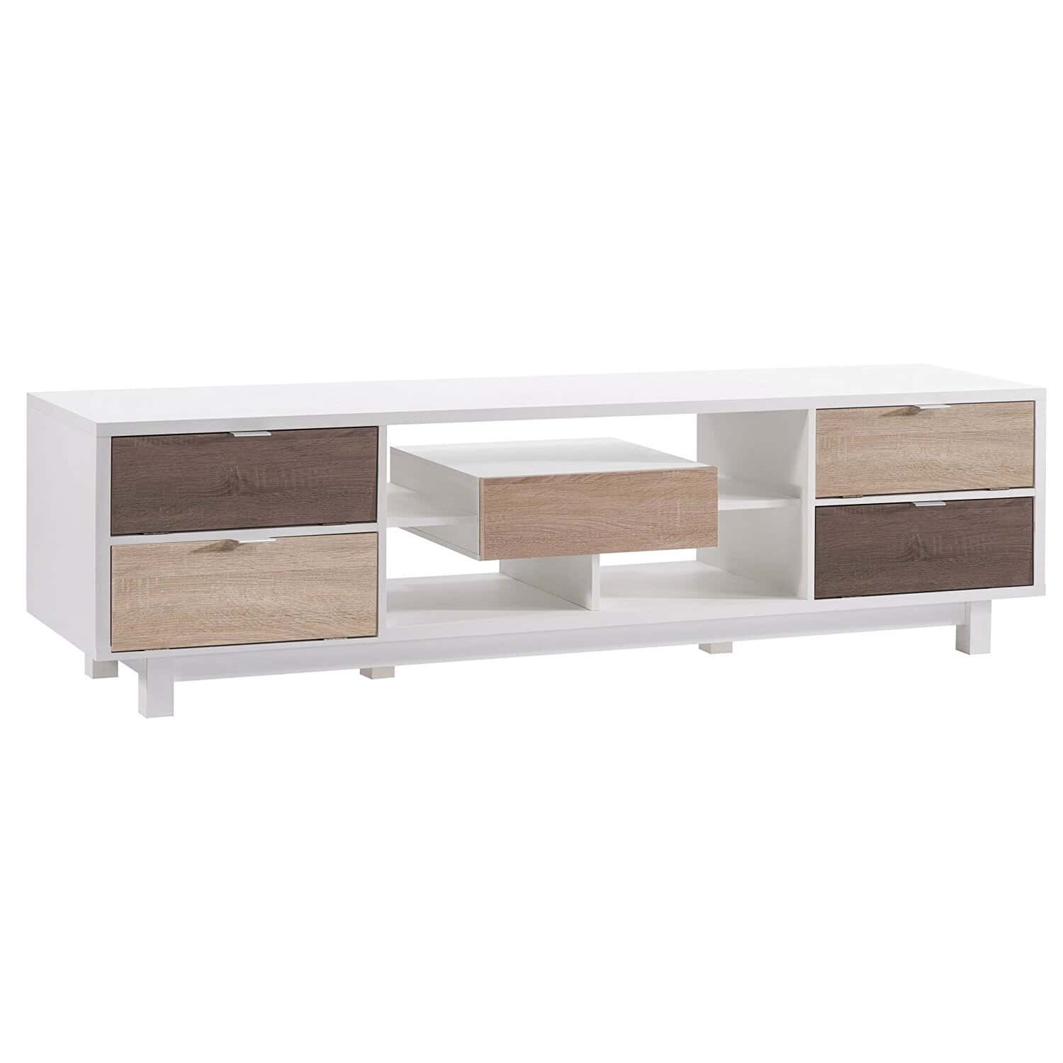 Modern White 70-Inch TV Stand with Natural Wood Accents 2 Modern White 70-Inch TV Stand with Natural Wood Accents - Image 2