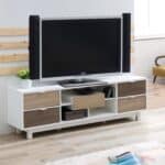 Modern White 70-Inch TV Stand with Natural Wood Accents 7 Modern White 70-Inch TV Stand with Natural Wood Accents