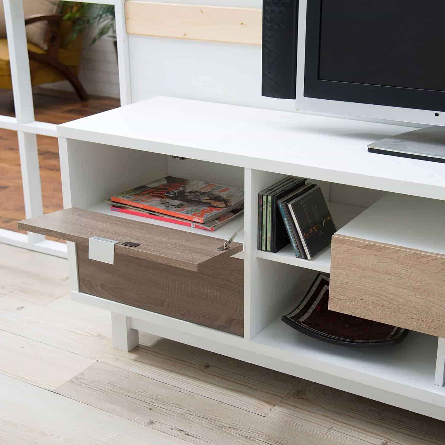 Modern White 70-Inch TV Stand with Natural Wood Accents 4 Modern White 70-Inch TV Stand with Natural Wood Accents - Image 4