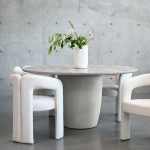 ERDEN Round Silver Grey Travertine Dining Table Cement Base