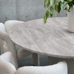 ERDEN Round Silver Grey Travertine Dining Table Cement Base