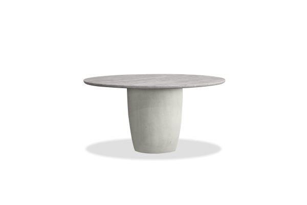 ERDEN Round Silver Grey Travertine Dining Table Cement Base 5
