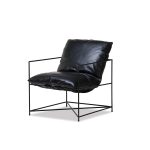 ERICSSON Black Leather Lounge Chair Black Steel Base