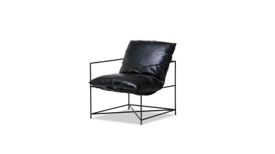 ERICSSON Black Leather Lounge Chair Black Steel Base