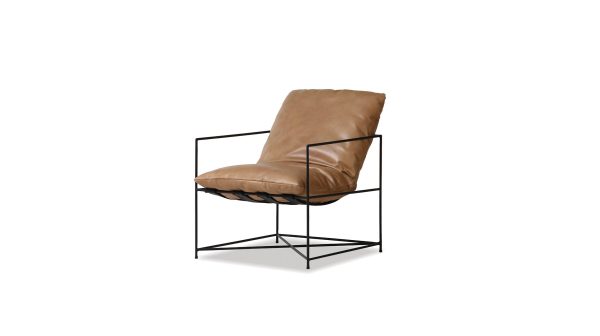 ERICSSON Tan Leather Lounge Chair Black Steel Base 6