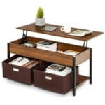 Farmhouse Brown Lift-Top Coffee Table with Storage Drawers and Bins