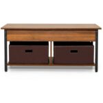 Farmhouse Brown Lift-Top Coffee Table with Storage Drawers and Bins