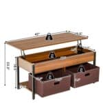 Farmhouse Brown Lift-Top Coffee Table with Storage Drawers and Bins