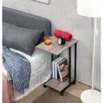 Modern Industrial Metal Wood End Table with Rolling Casters
