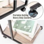 Modern Industrial Metal Wood End Table with Rolling Casters