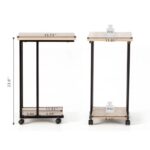 Modern Industrial Metal Wood End Table with Rolling Casters