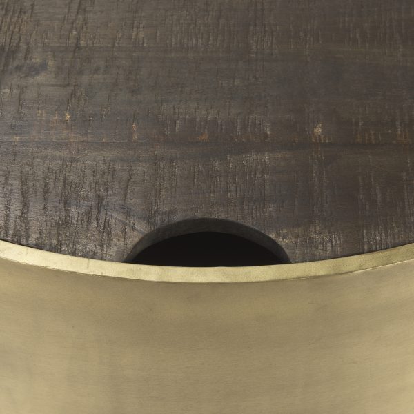Eclipse Antique Brass Metal Drum Base w Dark Brown Wood Top Nested Coffee Table 11