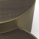 Eclipse Antique Brass Metal Drum Base w/ Dark Brown Wood Top Nested Coffee Table