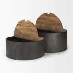 Eclipse Gunmetal Gray Drum Base w/ Brown Wood Top Nested Coffee Table
