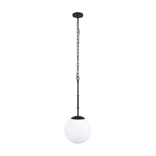 Edie Matte Black Metal w Frosted Glass Globe 1 Light Pendant 2