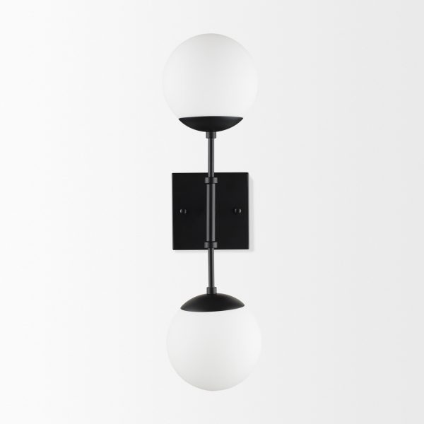 Edie Matte Black Metal w Frosted Glass Globes 2 Light Wall Sconce 2
