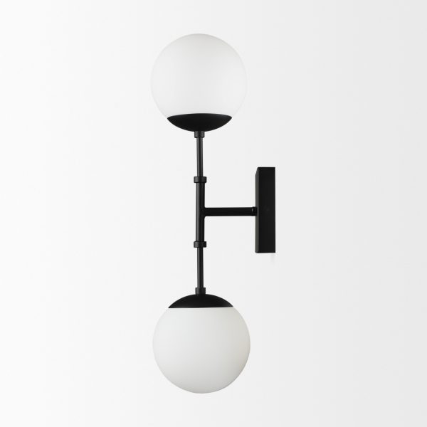 Edie Matte Black Metal w Frosted Glass Globes 2 Light Wall Sconce 3