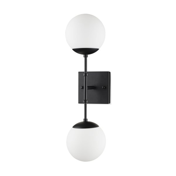 Edie Matte Black Metal w Frosted Glass Globes 2 Light Wall Sconce