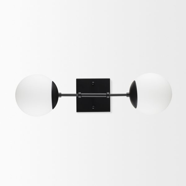 Edie Matte Black Metal w Frosted Glass Globes 2 Light Wall Sconce 7