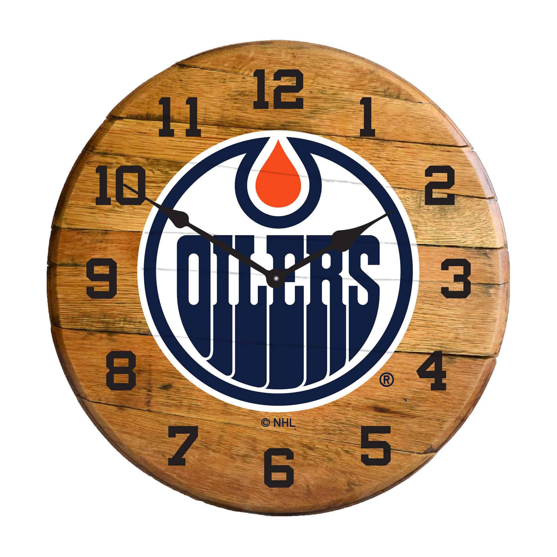 Edmonton Oilers Oak Barrel Clock 2 Edmonton Oilers Oak Barrel Clock - Image 2