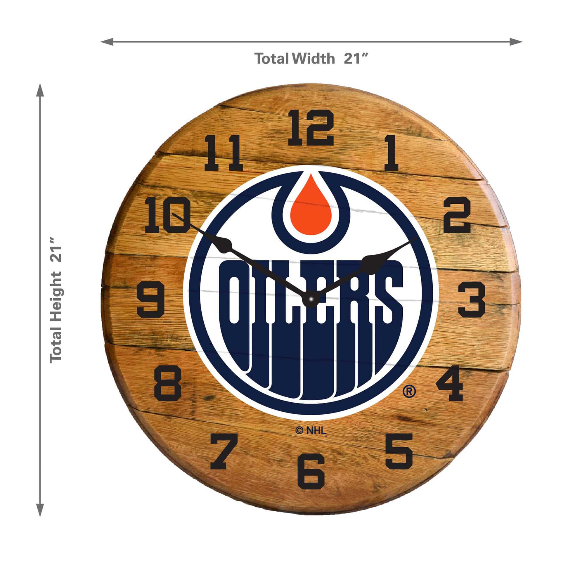 Edmonton Oilers Oak Barrel Clock 3 Edmonton Oilers Oak Barrel Clock - Image 3