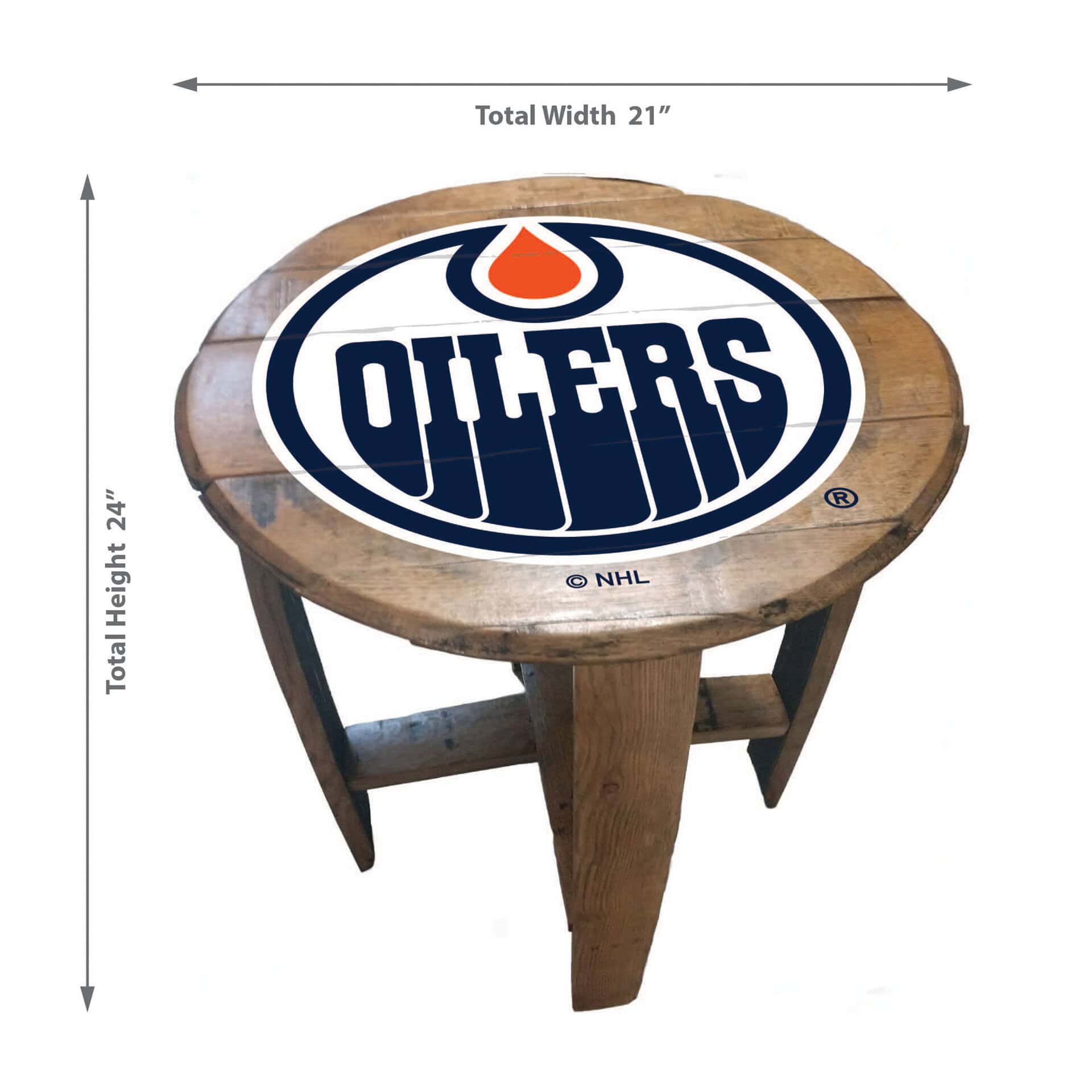 Edmonton Oilers Oak Barrel Table 2 Edmonton Oilers Oak Barrel Table - Image 2