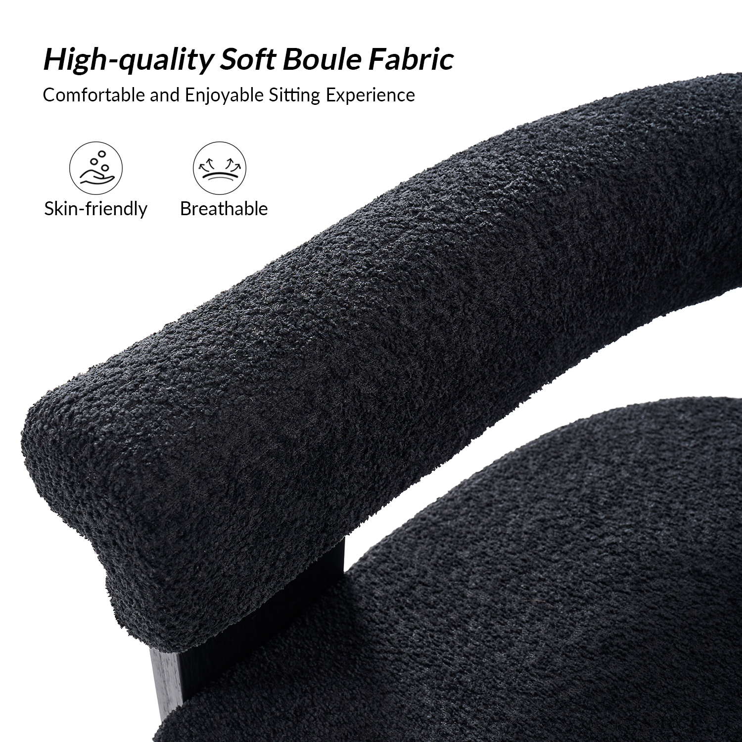 Eduard Black Boucle Modern Dining Chair with Lamellar Legs 3 Eduard Black Boucle Modern Dining Chair with Lamellar Legs - Image 3